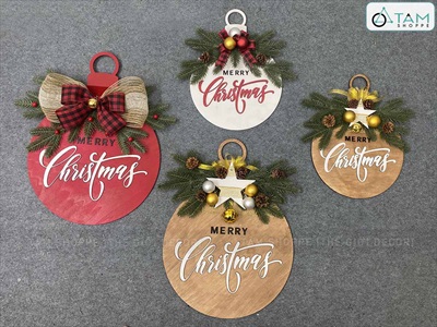 Bảng treo cửa giáng sinh lá PE dáng trái châu [2 Size - 3 màu] X-BTRC-40